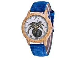Relógio de casal Zhoulianfa com estampa de caranguejo vintage, quartzo azul e aço.