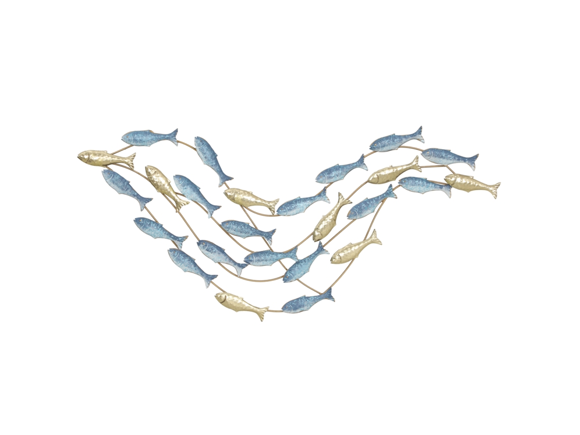 Decoração Moderna Claro De Parede Metal, Escultura Com Padrão Único Peixe, 100 X 50 Cm, Azul