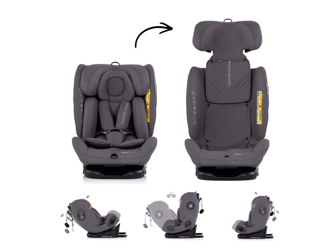Silla de Coche Techno Igrow I size 40 150 Cm Isofix 360° de CHIPOLINO Charcoal