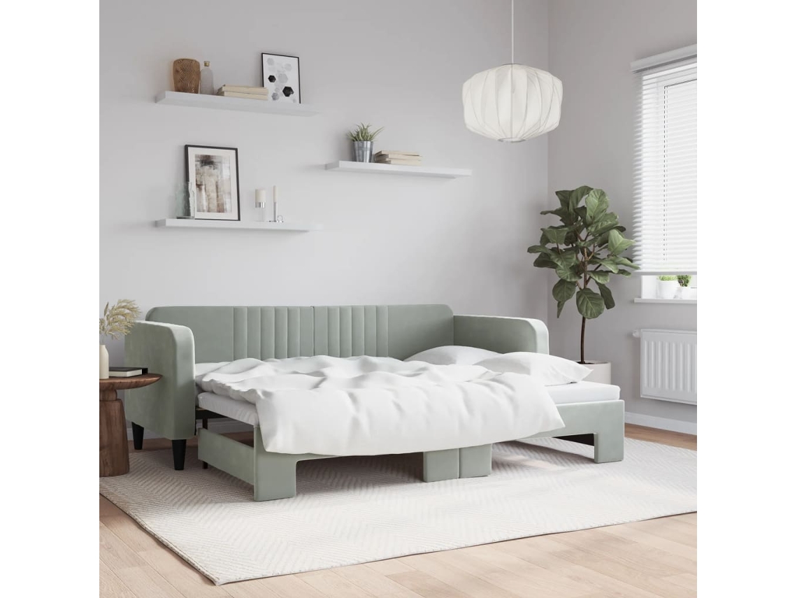 Vidaxl Sofá-cama Com Gavetão 80x200 Cm Veludo Cinzento-claro