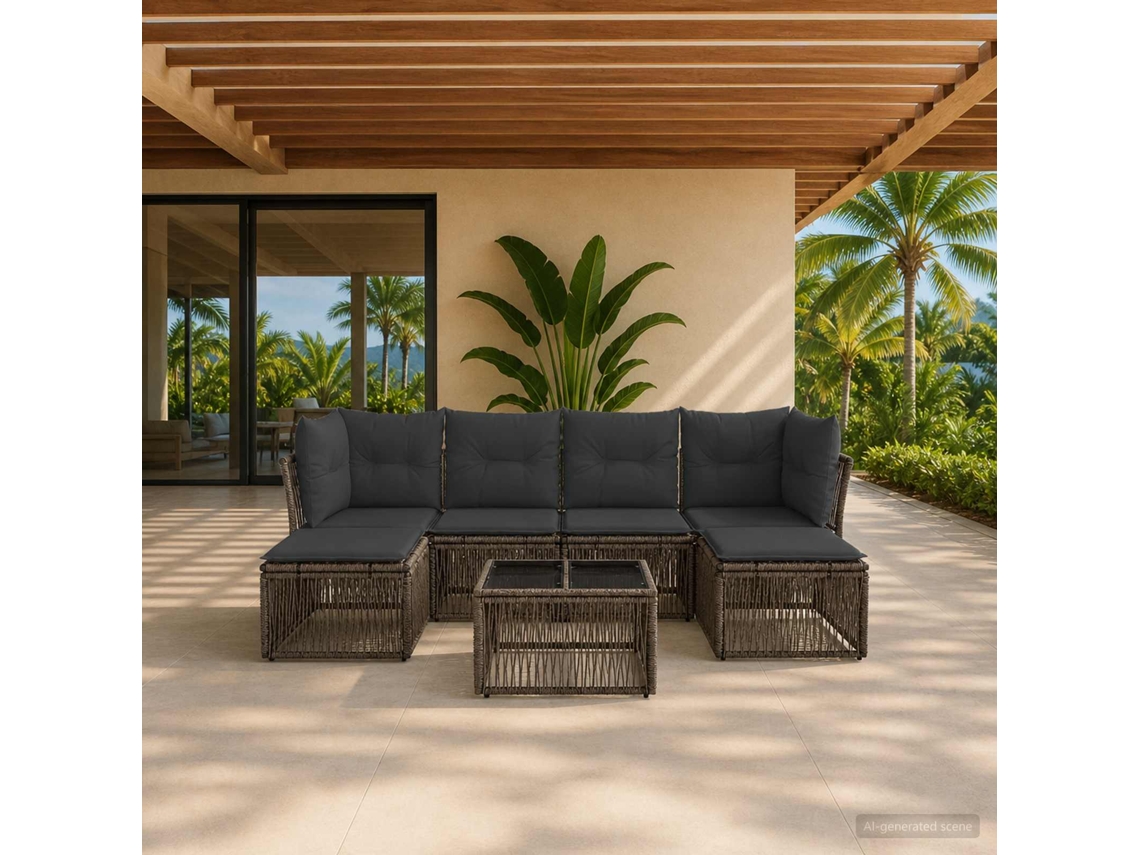 Vidaxl Conjunto De Sofá De Jardim 7 Unid. Cinzento Vime Pe