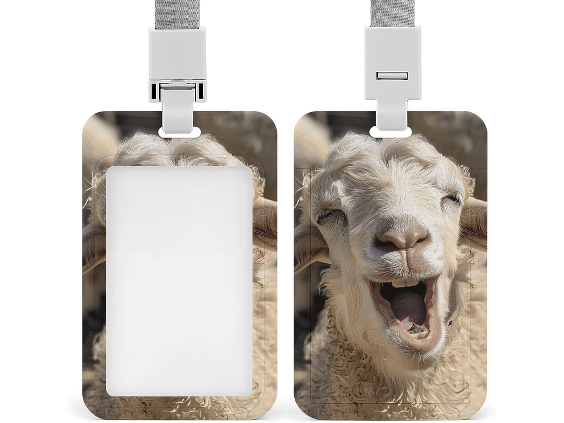Porta Crachá Com Estampa De Rosto Cabra Bege, Personalizado E À Prova D Água, Ideal Funcionários De Escritório E