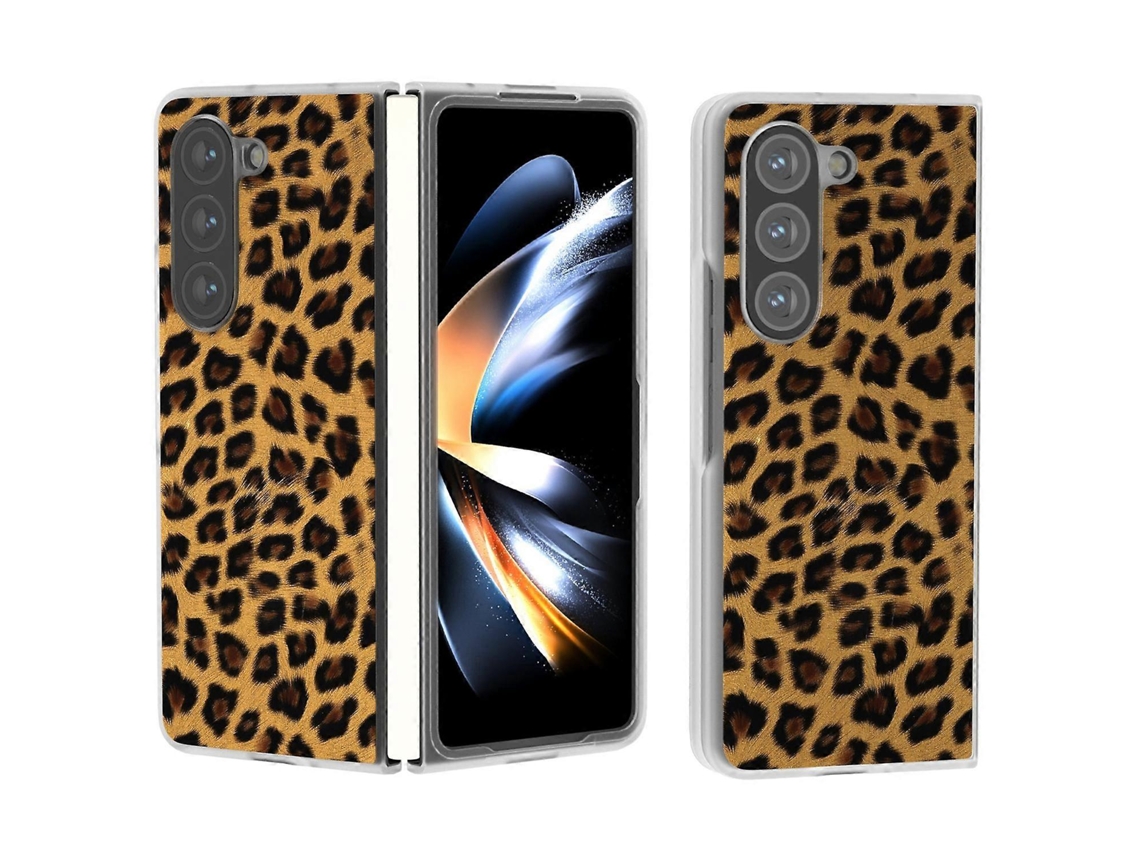 Capa De Couro Pc Antiderrapante Com Estampa De Leopardo Para Samsung Galaxy Z Fold6 5g