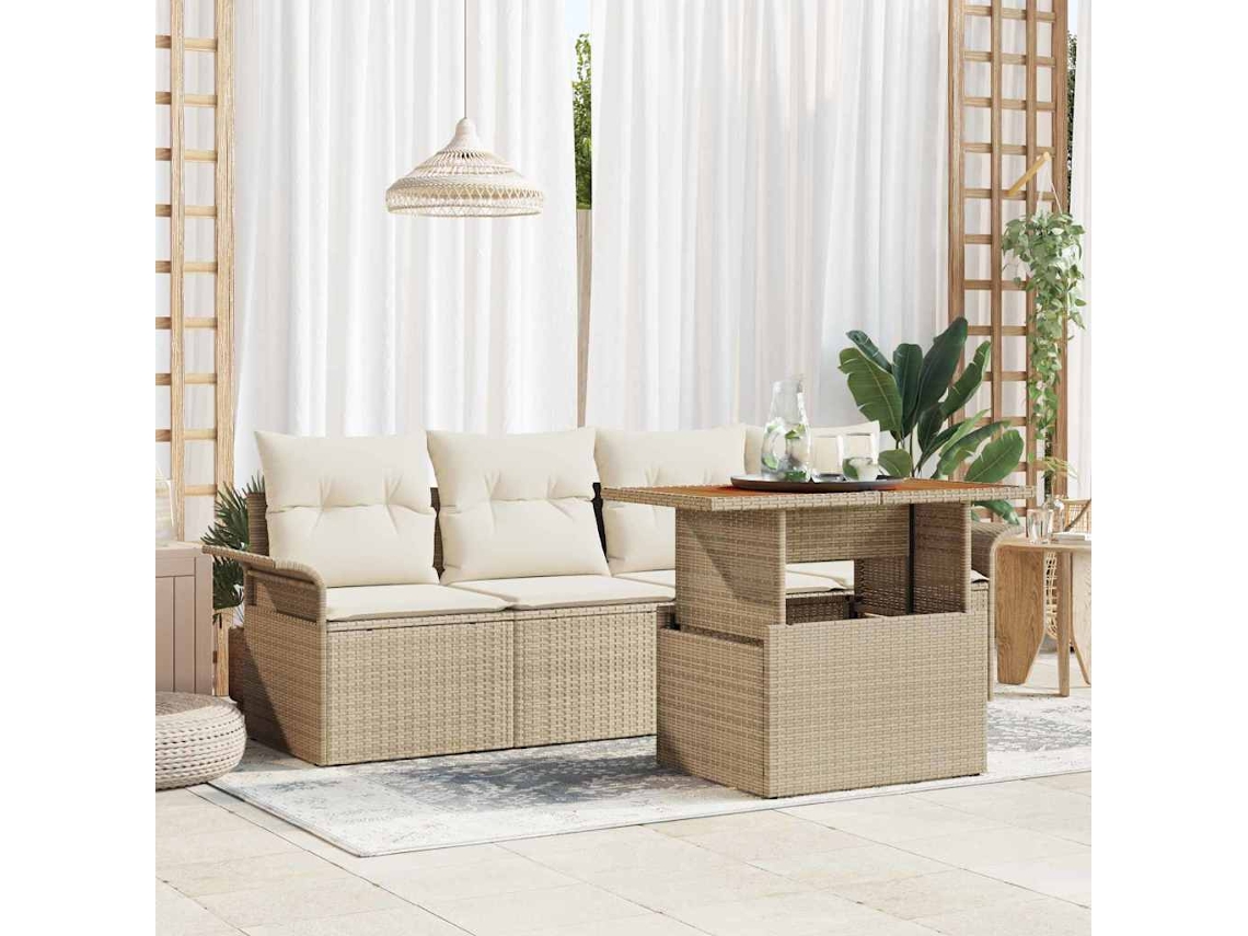 Vidaxl Conjunto De Sofá De Jardim 5 Unid. Bege Rattan Sintético