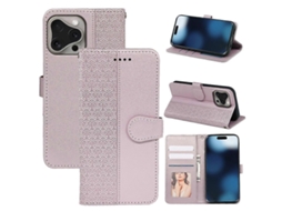 Capa Tipo Carteira De Couro Com Grade Cúbica Para Iphone 16 Pro