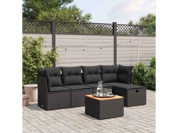 Vidaxl 6 Pcs Conjunto Sofás De Jardim C/ Almofadões Vime Pe Preto