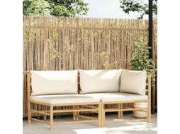 Vidaxl 2 Pcs Conj. Lounge P/ Jardim Em Bambu C/ Almofadões Branco Nata
