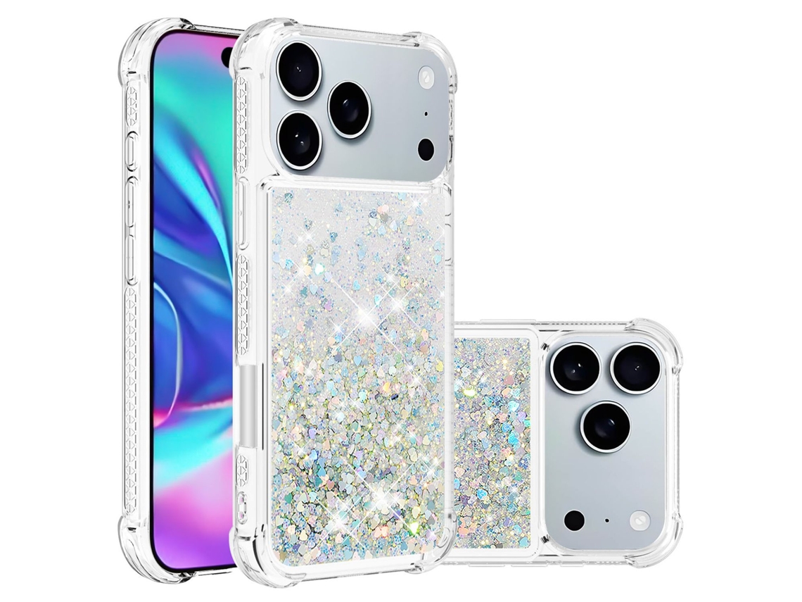 Capa Skalo Para Iphone 17 Pro Com Glitter E Areia Movediça - Prateada