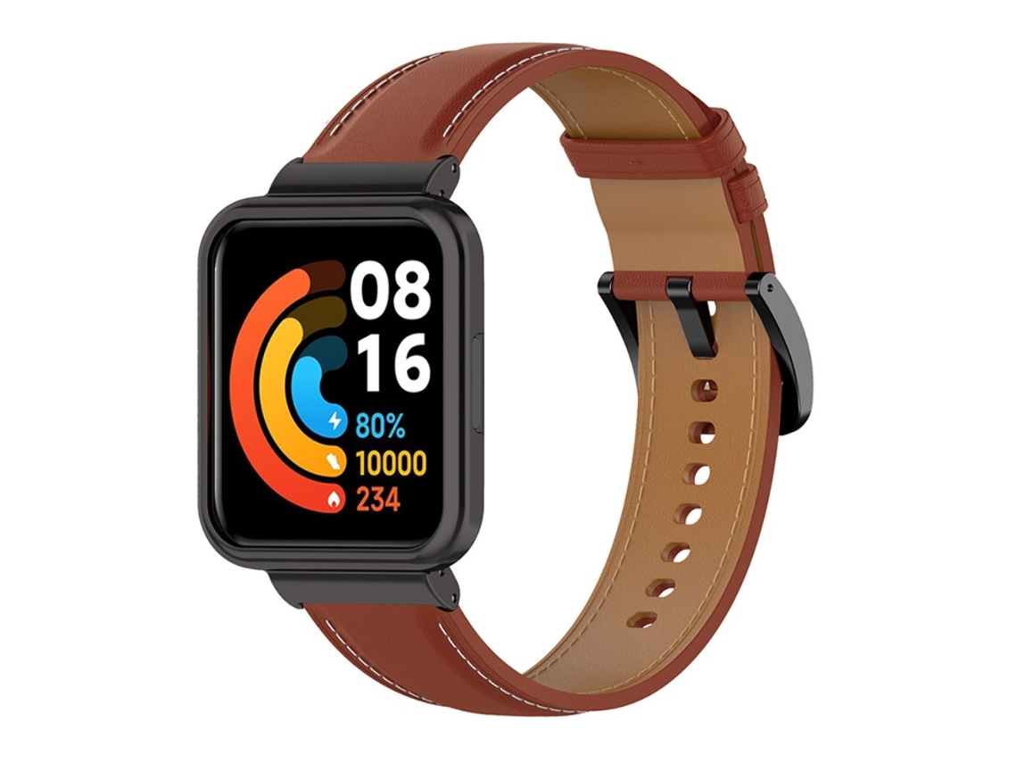 Bracelete de Couro Genuíno Ajustável para Xiaomi Redmi Watch 2 Lite Castanho Escuro