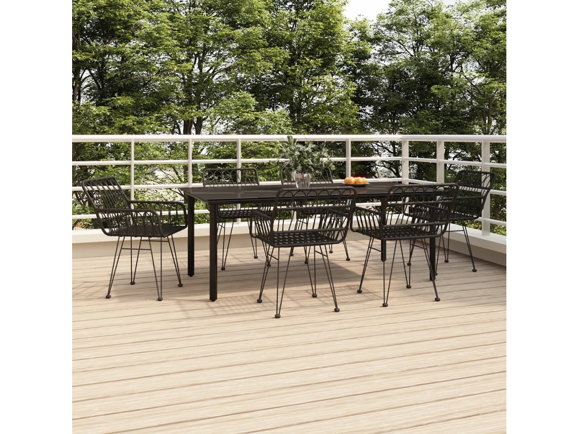 7 Pcs Conjunto De Jantar Para Jardim Vime Pe Preto Dkd Home Decor