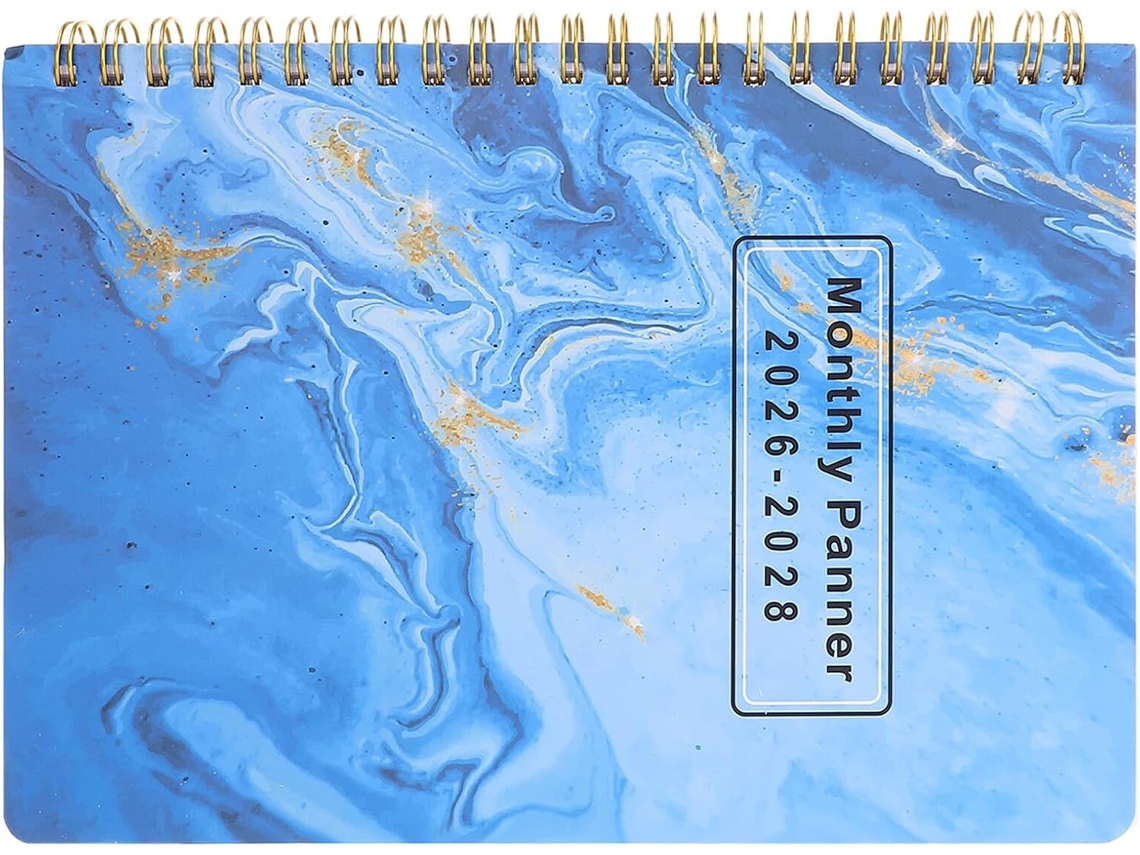 Agenda Mensal 2026 2028 Formato A5 Com Seções Diárias, Semanais E Mensais, Papel De Alta Densidade, Azul Marinho Gokoco