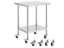 Mesa De Preparação Em Aço Inox Sus201 Com Prateleira, Altura Ajustável E Rodízios Reforçados Tekmaquinas