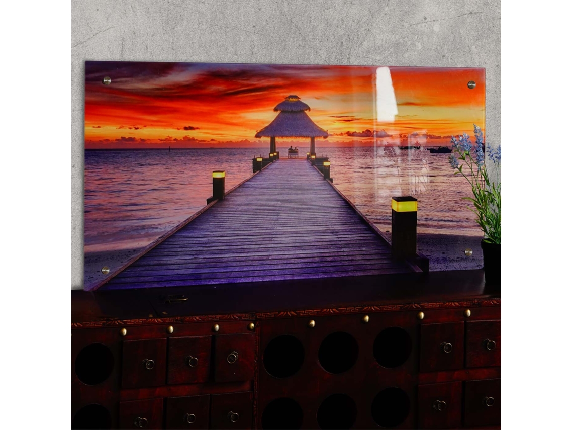 Decoração de vidro para pendurar com estampa de pôr do sol Dec04023