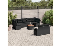 Vidaxl 10 Pcs Conjunto Sofás De Jardim C/ Almofadões Vime Pe Preto