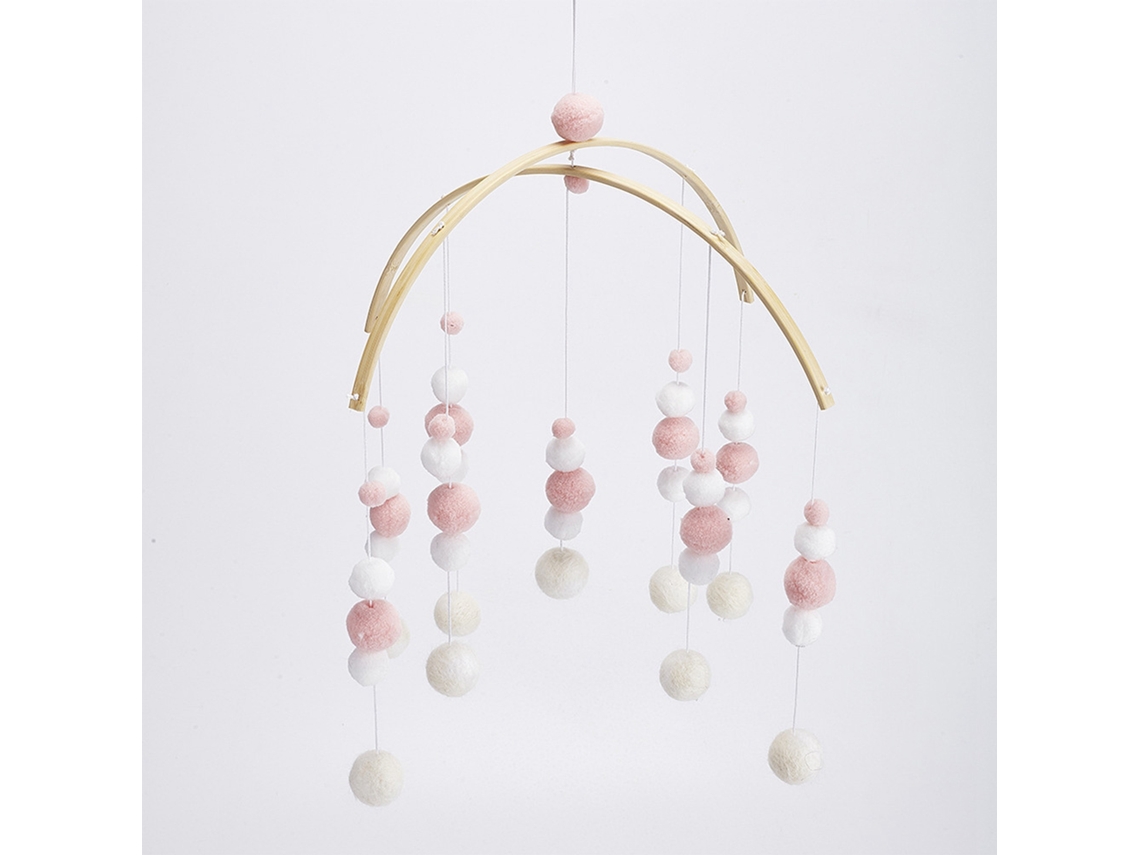 Mali brinquedo Pendurado de Berço com Pingente de Contas Peludo Campainha Rattle Rosa