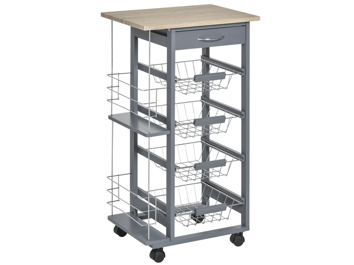 Carrinho de cozinha MDF e metal, 37x37x77,5 cm, branco e madeira BTFORUS