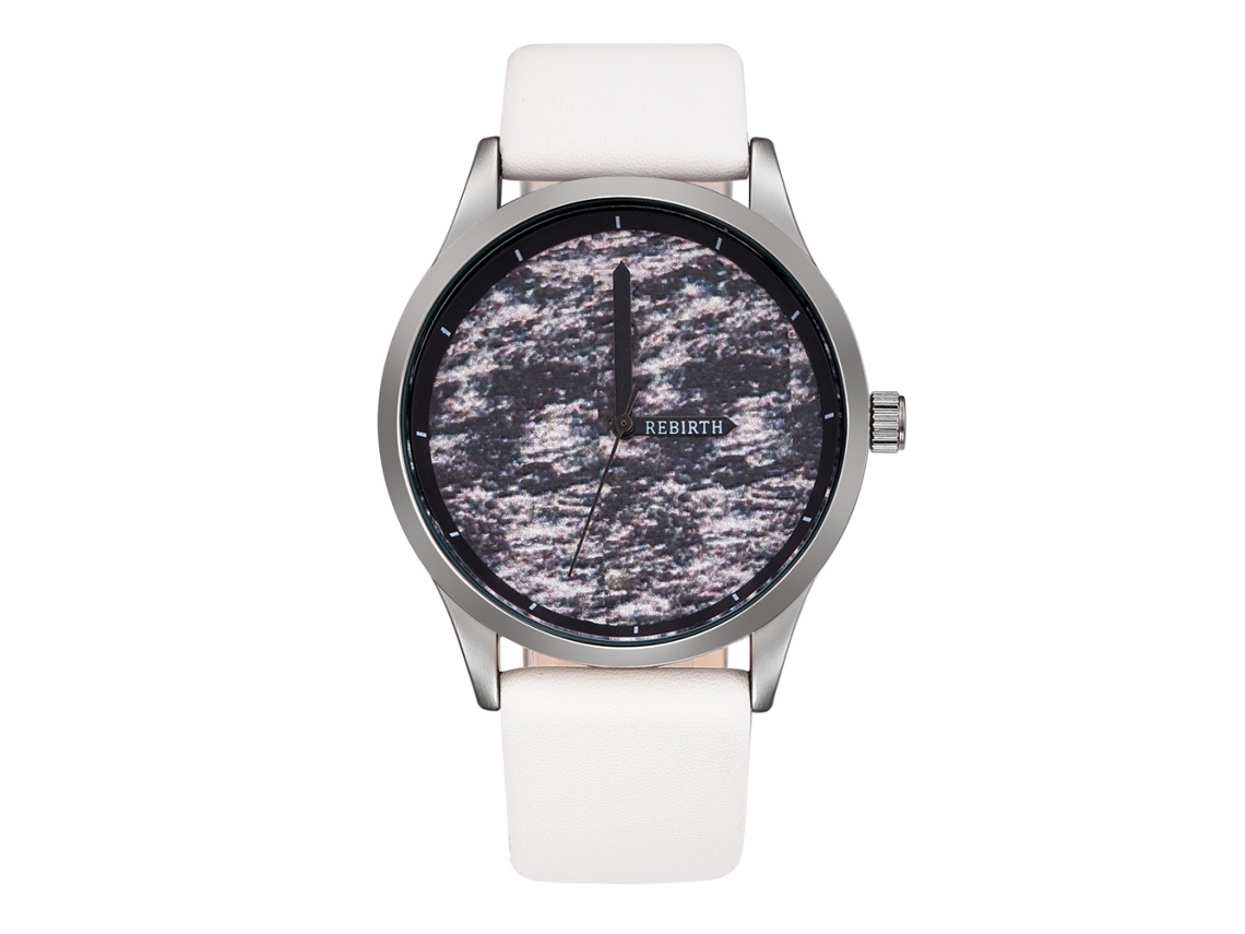 Relógio casual unissex Rebirth com pulseira de PU (preto e branco)
