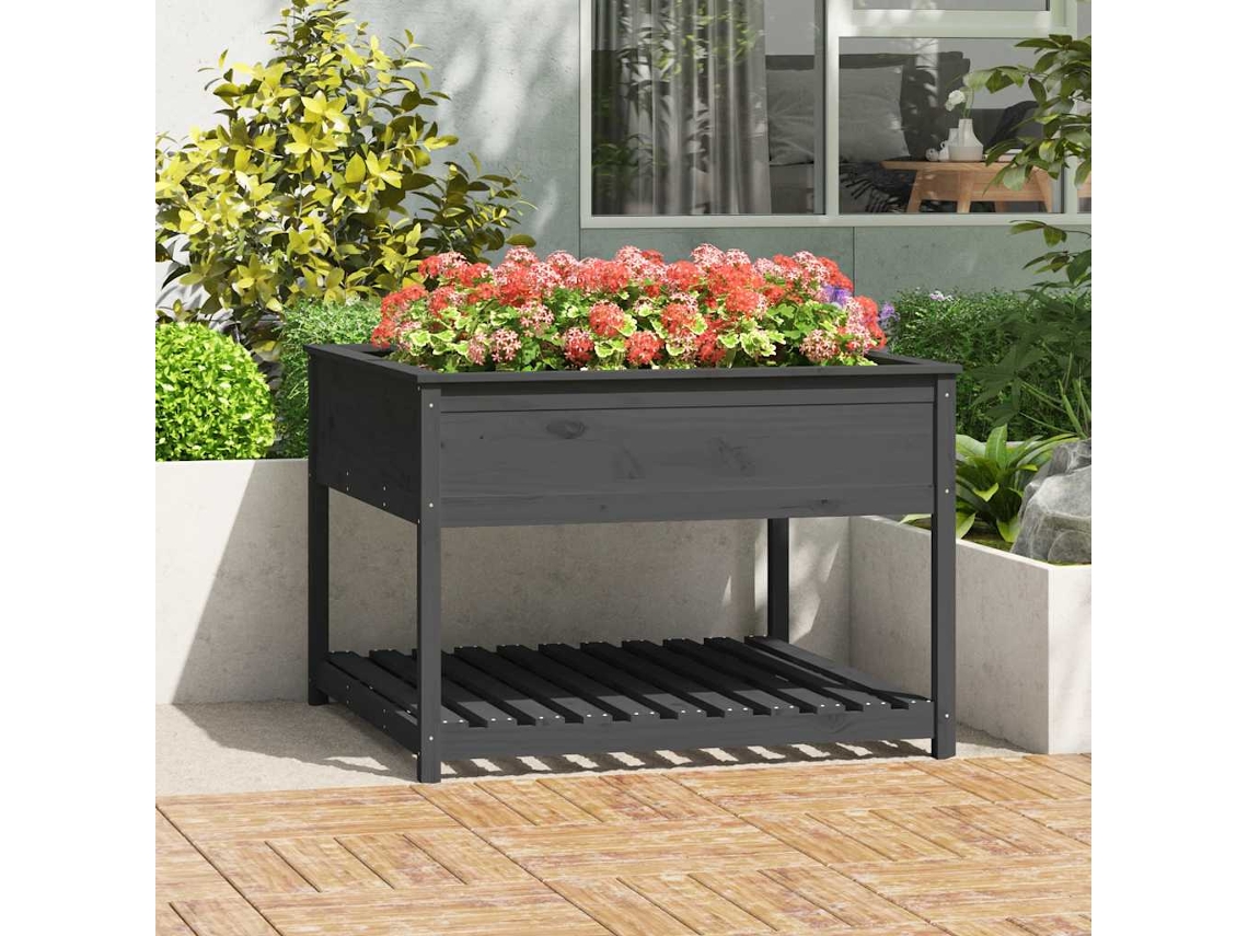 Vidaxl Vaso/floreira C/ Prateleira 111,5x111,5x81cm Pinho Maciço Cinza