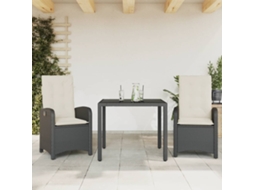 Vidaxl 3 Pcs Conjunto de Jantar P/ Jardim C/ Almofadões Vime Pe Preto