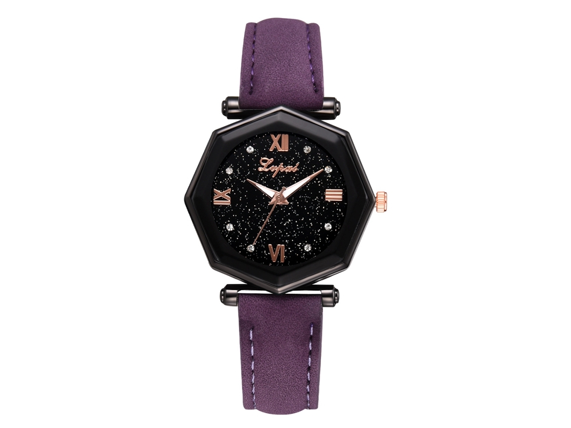 Relógio de Pulso Feminino Lvpai de Quartzo com Cinta Pu Simples e Elegante Roxo