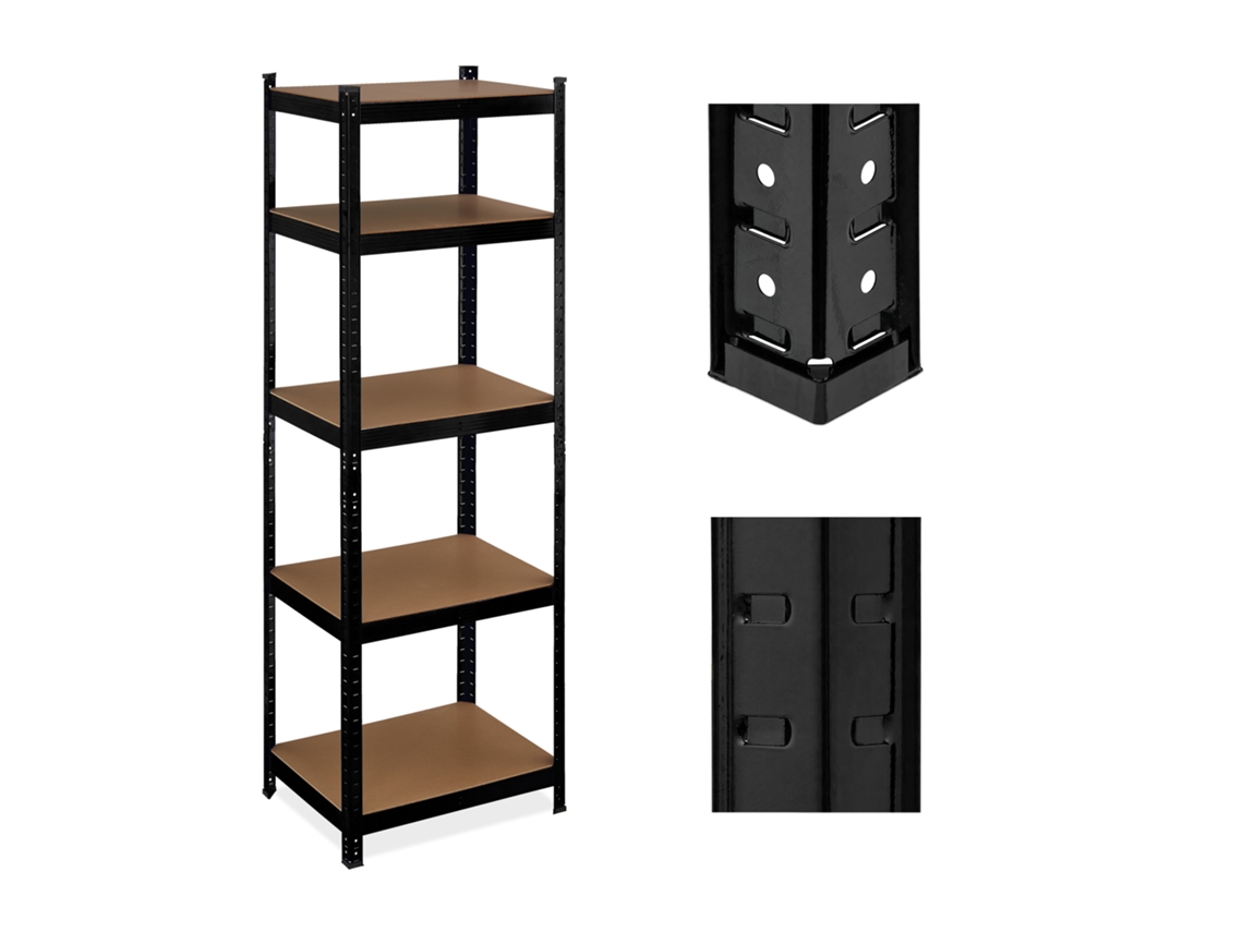 Relaxdays Prateleiras Pesadas, Hbt 180x60x45 Cm, 500 Kg, 5 Prateleiras, Garagem, Prateleiras De Encaixe, Aço, Preto