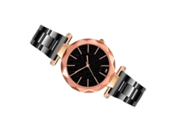 Relógio feminino de quartzo com mostrador estrelado e elegante pulseira casual de aço, preto.