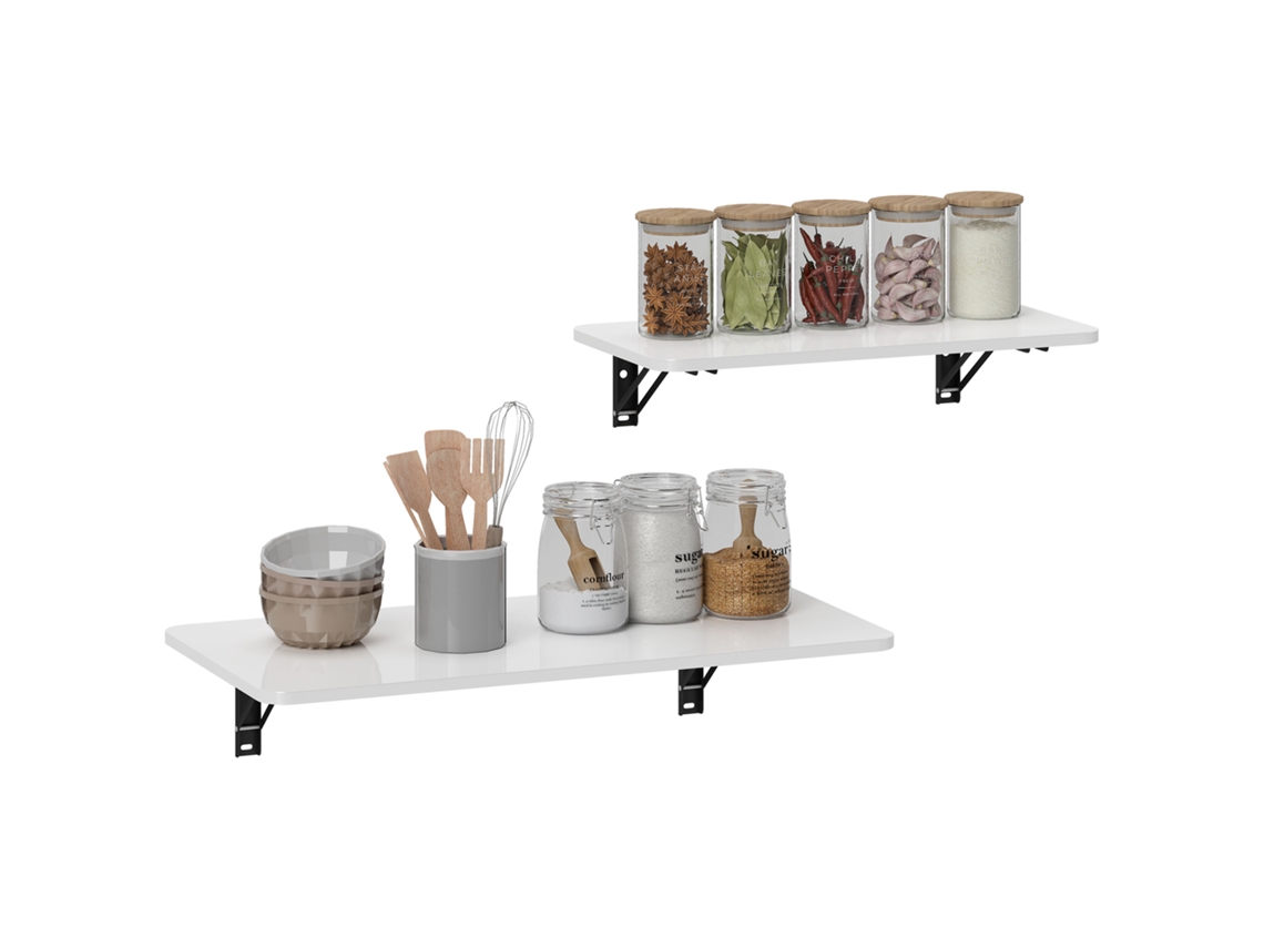 Conjunto de 2 mesas dobráveis de parede, secretárias flutuantes, para espaços pequenos, branco brilhante | S/MARCA