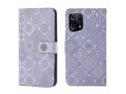 Capa De Celular Em Couro Com Padrão Étnico Em Relevo Para Oppo Find X5