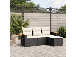 Vidaxl 4 Pcs Conjunto De Sofás Para Jardim C/ Almofadões Vime Pe Preto