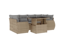 Conjunto de 7 sofás para jardim com almofadões Vime Pe Bege MAISON EXCLUSIVE (7 peças)