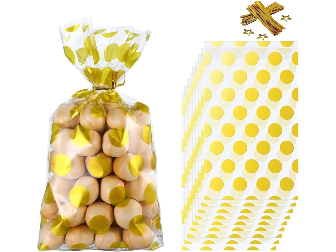 Gold Dots - Pacote Com 50 Sacolas De Presente Douradas Rosê Com 50 Compartimentos Transparentes.