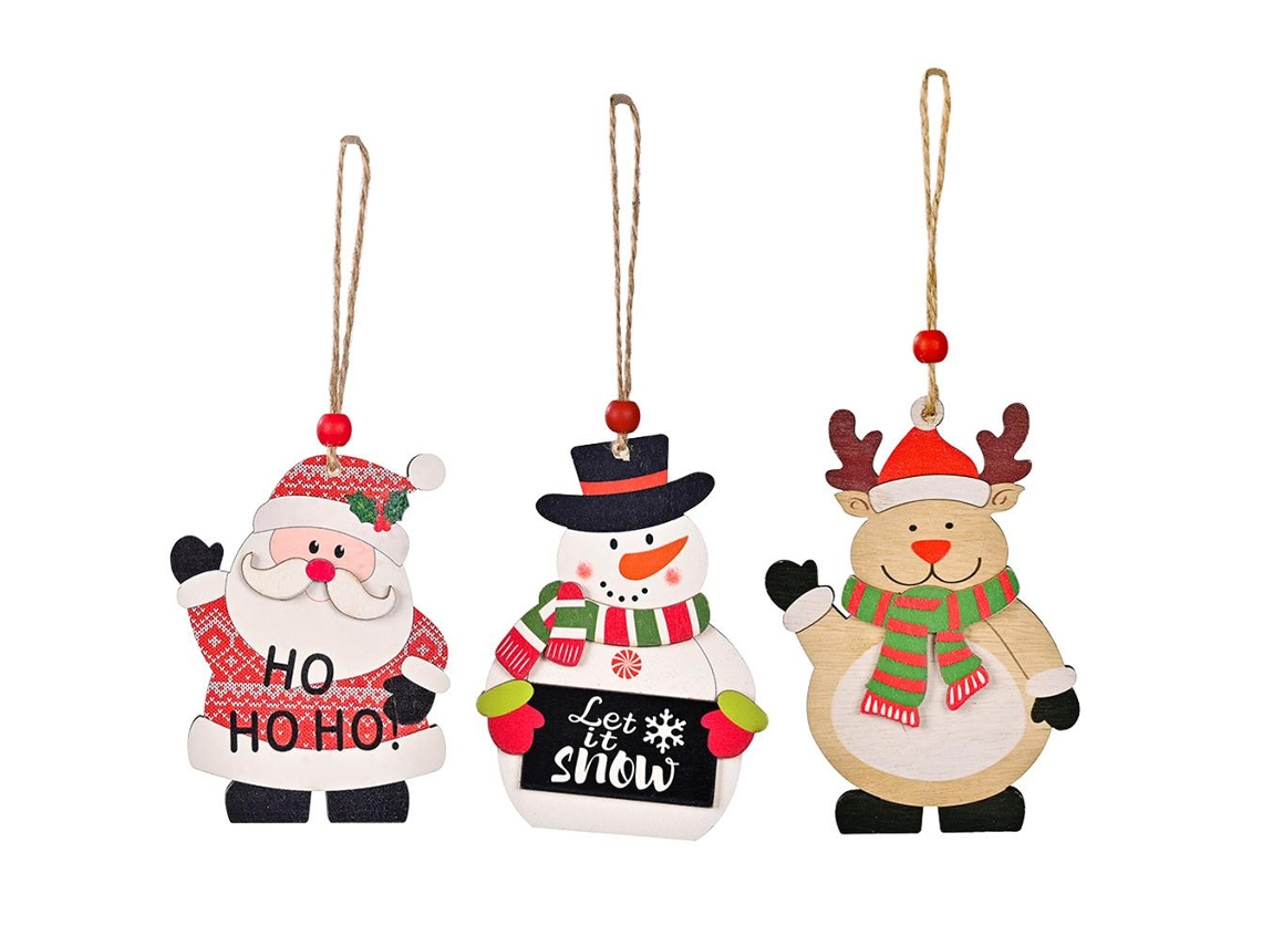 Enfeite de natal de madeira 3pcs pingentes com design criativo papai Noel boneco de neve alce para árvore mesa janela