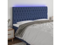 Vidaxl Cabeceira De Cama C/ Luzes Led Tecido 200x7x118/128 Cm Azul