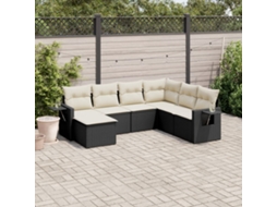 Vidaxl 7 Pcs Conjunto De Sofás P/ Jardim C/ Almofadões Vime Pe Preto