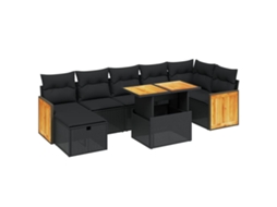 Conjunto de 8 Sofás de Jardim com Almofadões Vime Pe Preto MAISON EXCLUSIVE (N/A)