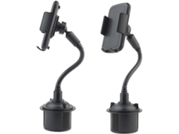 Suporte veicular para celular com rotação de 360 graus e ajuste de ângulo.