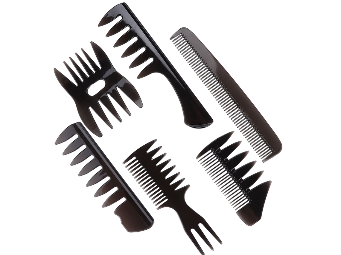 Conjunto de 6 peças de pentes retrô para cabelo Homem Óleo com dentes longos e design portátil.