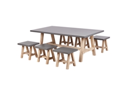 Conjunto De Refeição De Jardim Para 6 Pessoas Beliani Tonnare De Cimento Com Fibra Cinzento 200x100x75