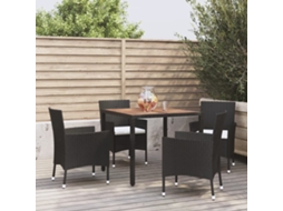 Vidaxl 5 Pcs Conjunto De Jantar P/ Jardim C/ Almofadões Vime Pe Preto