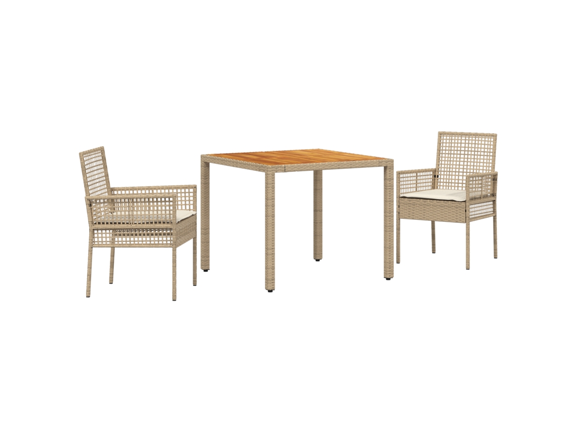 Conjunto 3 Jantar No Jardim Vidaxl Bege Vime Pe (90 X 90 X 75 Cm)