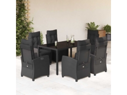 Vidaxl 7 Pcs Conjunto De Jantar P/ Jardim C/ Almofadões Vime Pe Preto