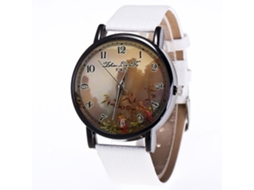 Relógio de quartzo unissex com pulseira de couro PU, mostrador redondo e design horizontal (branco)