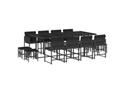 Conjunto de 13 Jantar para Jardim com Almofadões Vime Pe Preto MAISON EXCLUSIVE