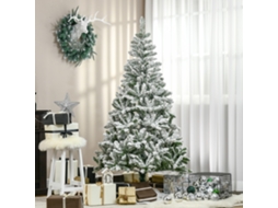 Árvore De Natal Artificial 180cm Com Neve Ignífugo E 750 Ramos Folhas Pvc Base Dobrável Verde