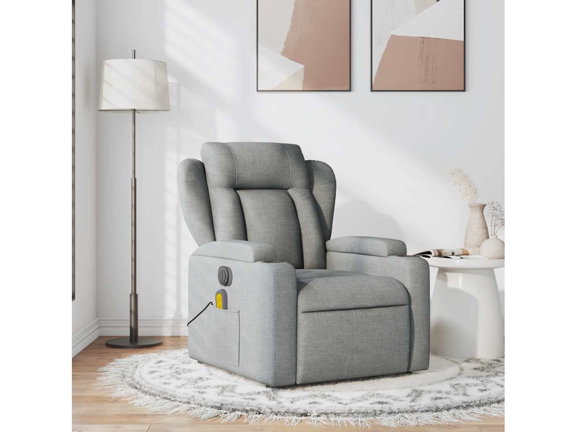 Vidaxl Poltrona De Massagens Reclinável Tecido Cinzento-claro
