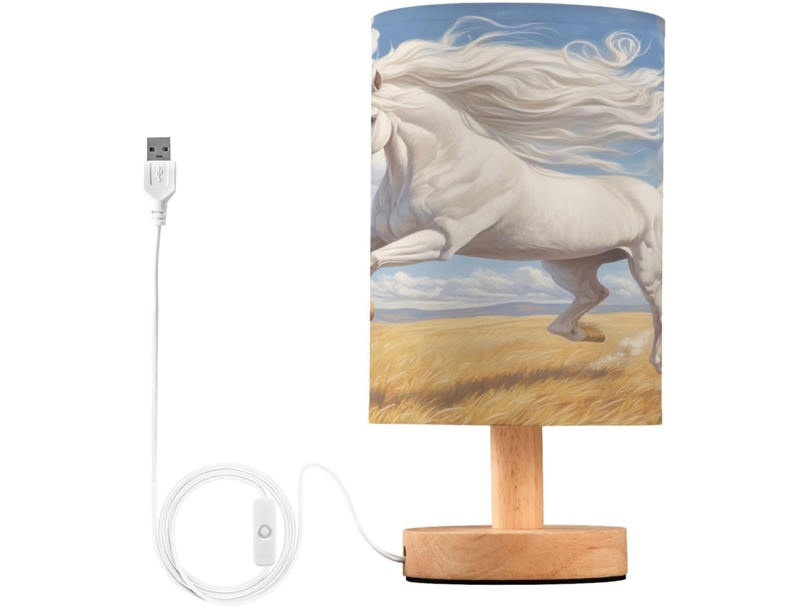 Abajur De Cabeceira Em Formato Cavalo Branco Para Quarto, Com Portas De Carregamento Usb C, Luminária De Cabeceira Led