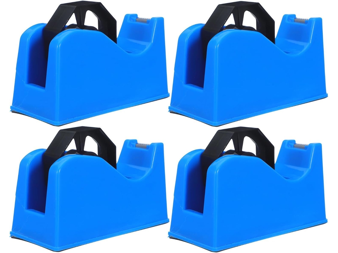 Dispensador De Fita Adesiva Compacto Plástico Azul Com Base Antiderrapante E Corte Preciso, Pacote Com 4 Unidades Para