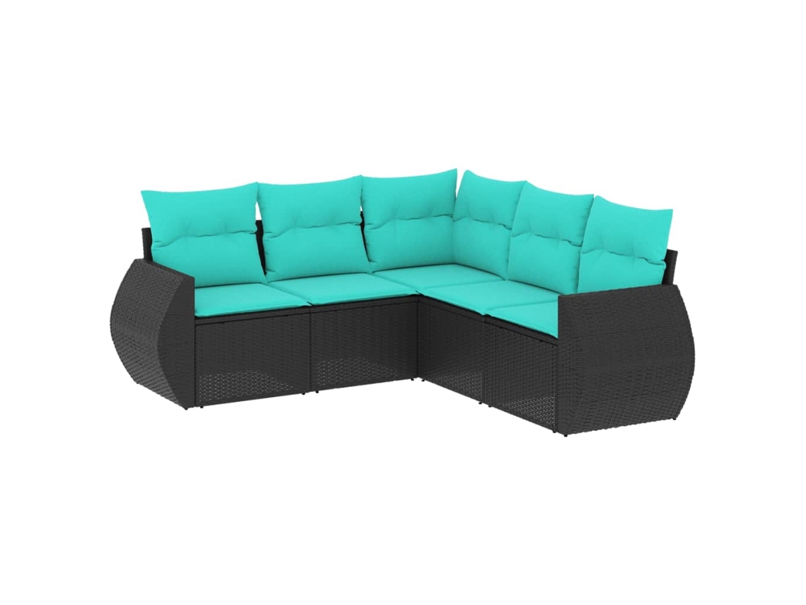 Conjunto de Sofá de Jardim de 5 Peças com Almofadas em Rattan Sintético Preto MAISON EXCLUSIVE