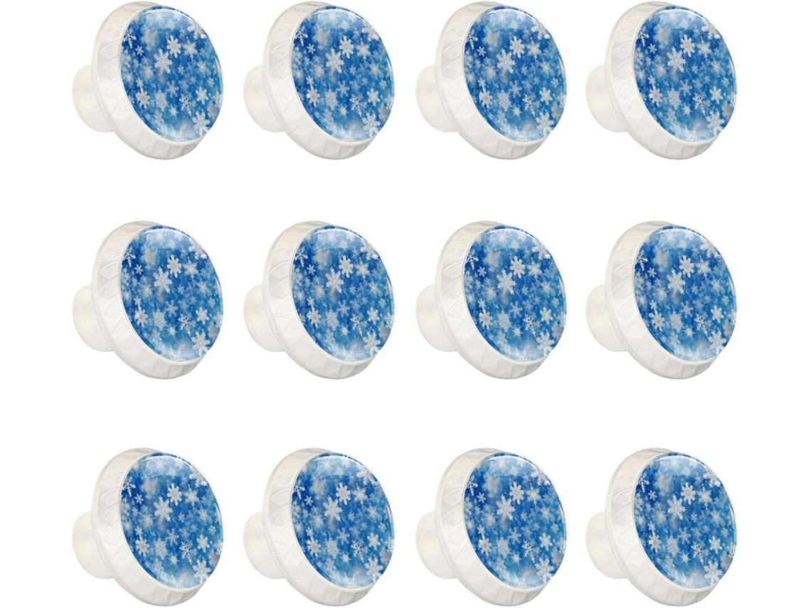 Puxadores E Botões Redondos Para Gavetas Armários, Conjunto De 12 Peças, Com Flocos De Neve Azuis Feliz Natal, Para