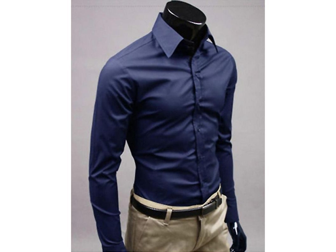 2026 camisetas de Luxo para Homem, Manga Longa, Gola Redonda, Ajuste Slim, Casual e Formal, Outono e Primavera XL Azul Marino